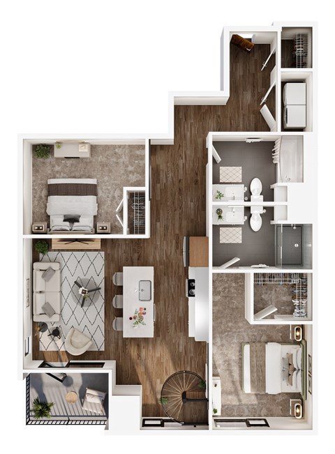 Floor plan for 2 beds, 2 baths, 1276 sqft